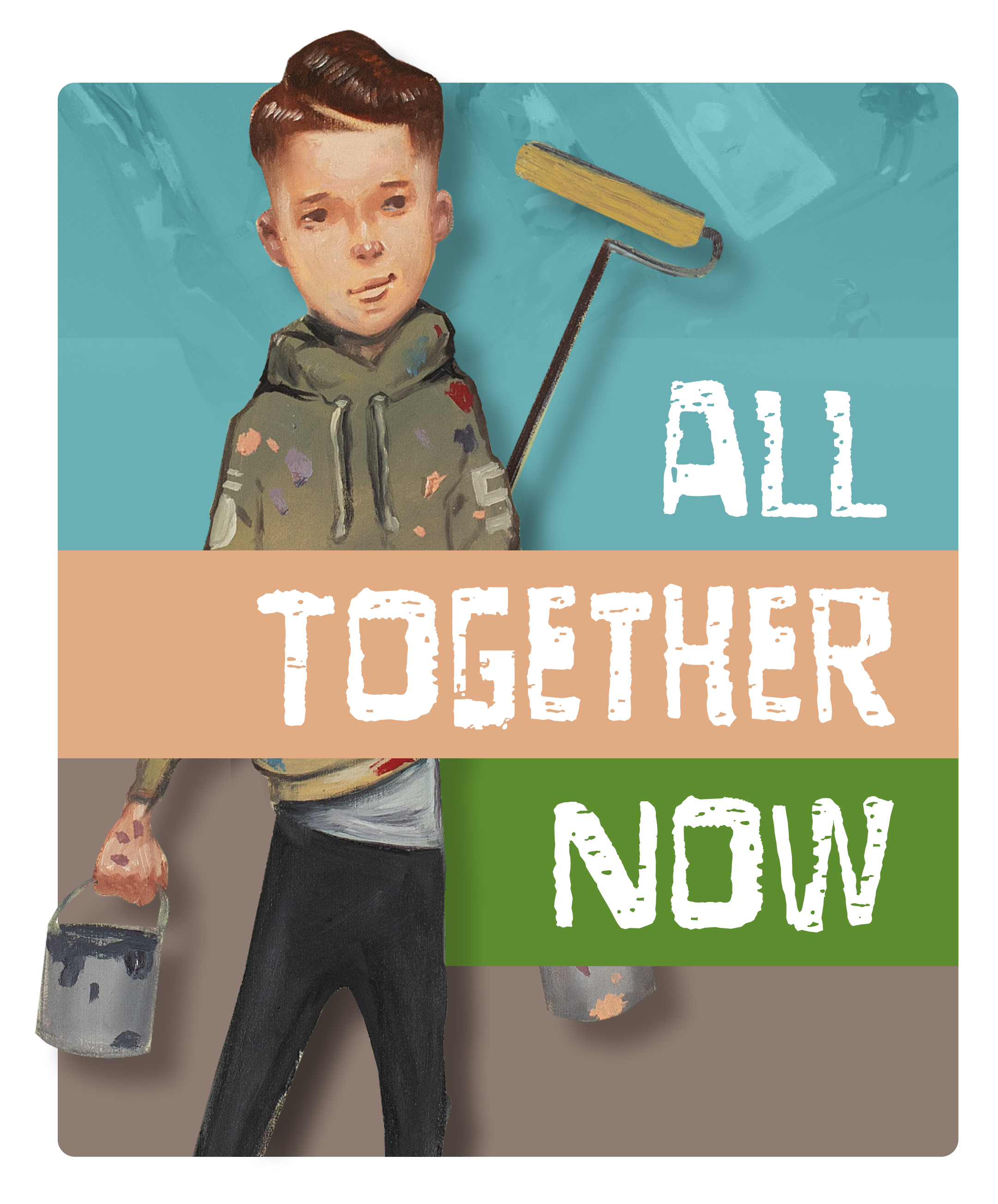 CSLP Slogan "All Together Now" illustration of teen boy holding paint roller and bucket